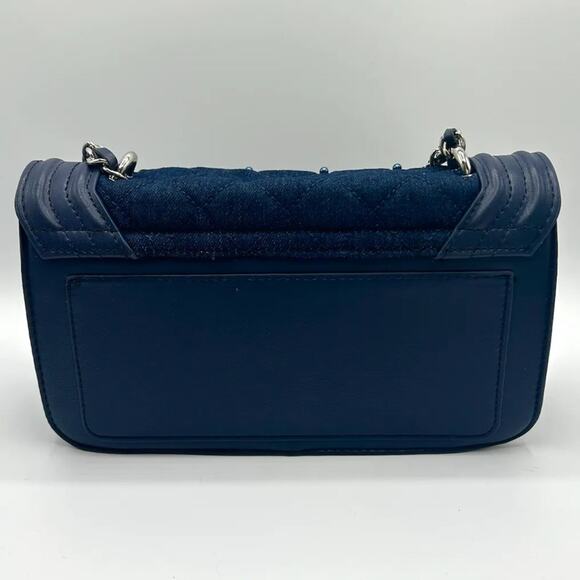 Navy Blue Denim Quilted Chain Bag NIP - Picture 2 of 2